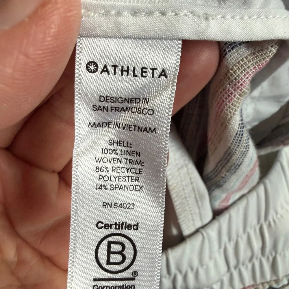 Athleta Womens Striped Linen Shorts Size 0 Multicolor Drawstring Dolphin Hem 3in
